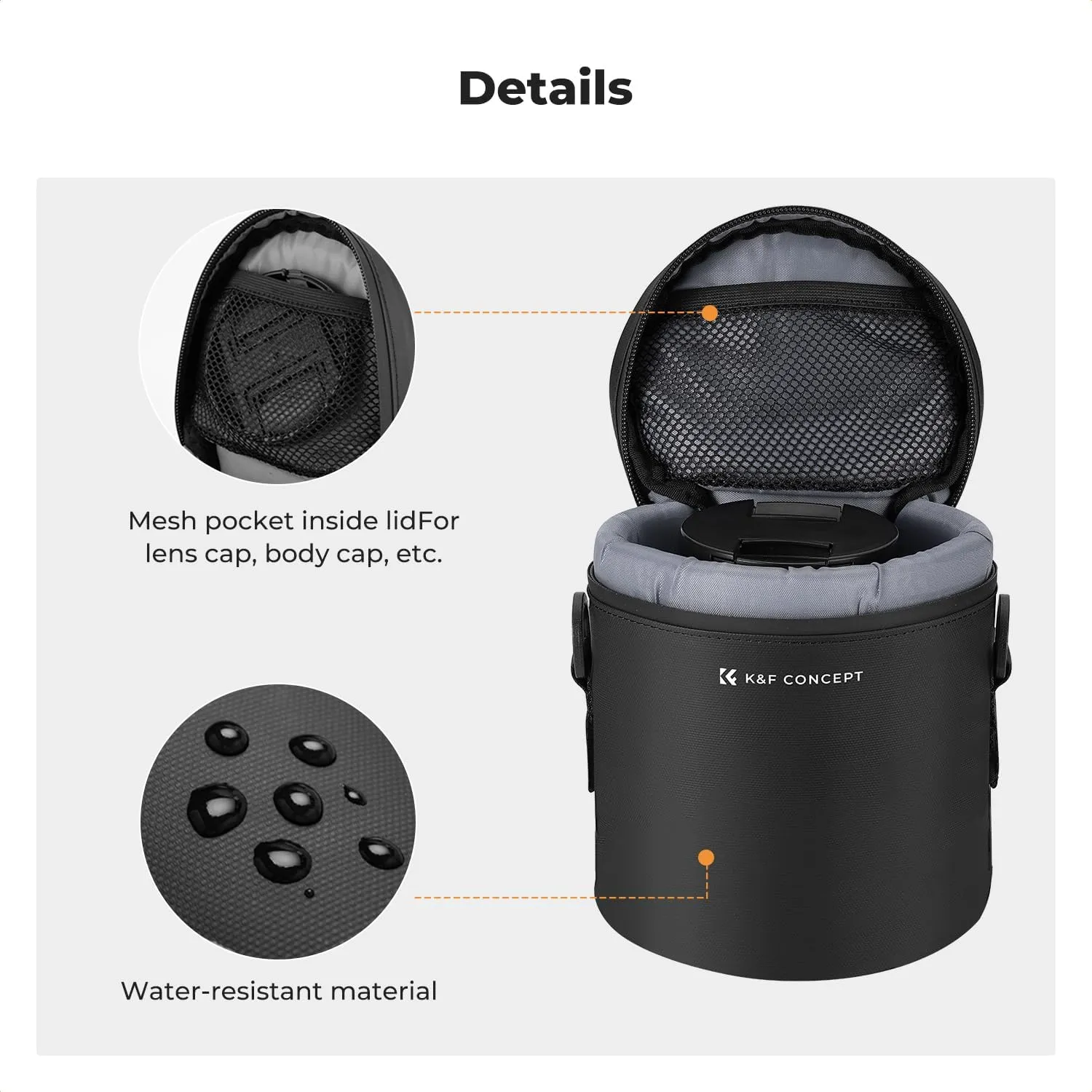 K&F Concept Camera Lens Pouch Case, Waterproof Zipper Protective Bag, Shockproof All-round Carry Bag for DSLR SLR Lens Size Below 2.9" x 4.5" (D x H)