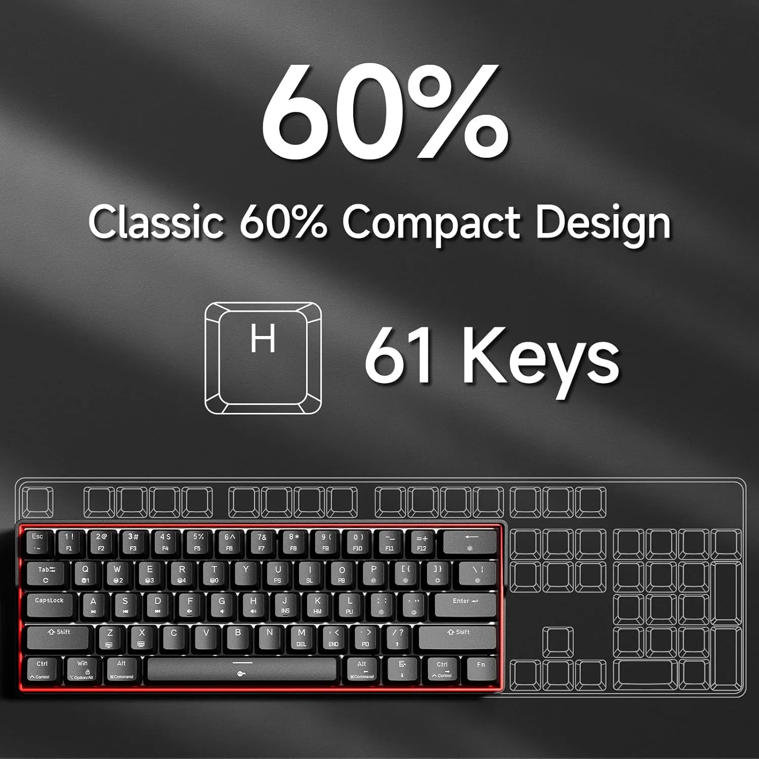 KEMOVE K61SE Gaming Mechanical Keyboard, 60 Percent Wired RGB Backlit N-Key Rollover Compact Mini 61 Keys Keyboard for PC Laptop, Red Switch