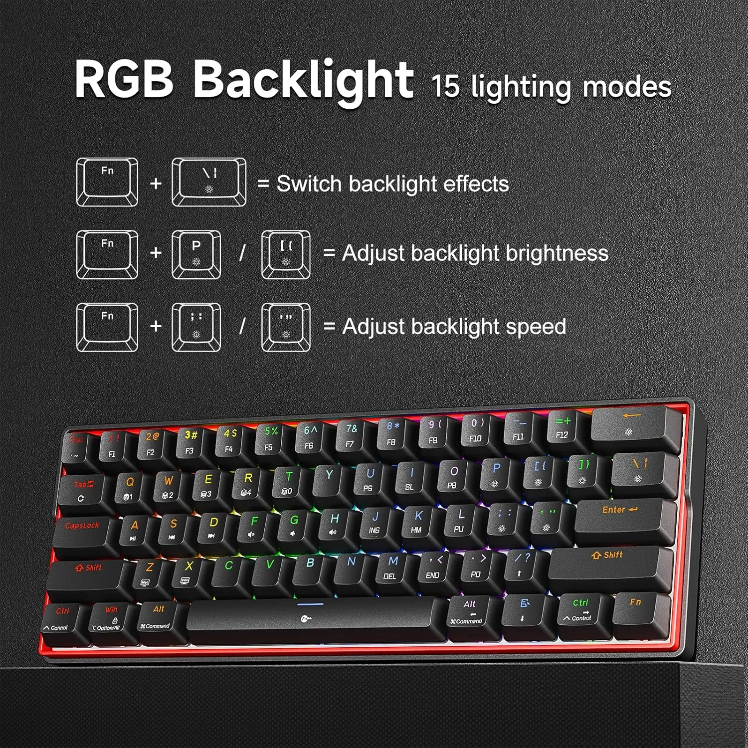 KEMOVE K61SE Gaming Mechanical Keyboard, 60 Percent Wired RGB Backlit N-Key Rollover Compact Mini 61 Keys Keyboard for PC Laptop, Red Switch