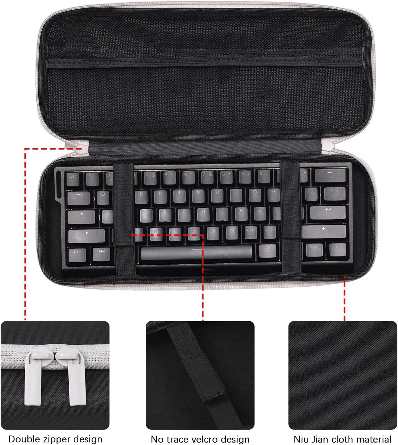Keyboard Carrying Case for 60-65% Mechanical Gaming Keyboards,Hard Shell Protection for Keychron K6/K6 Pro/Q2 Pro/Q2 Max,Origins 65,Storage for Phone,Cables,USB Flash Drive,Daily