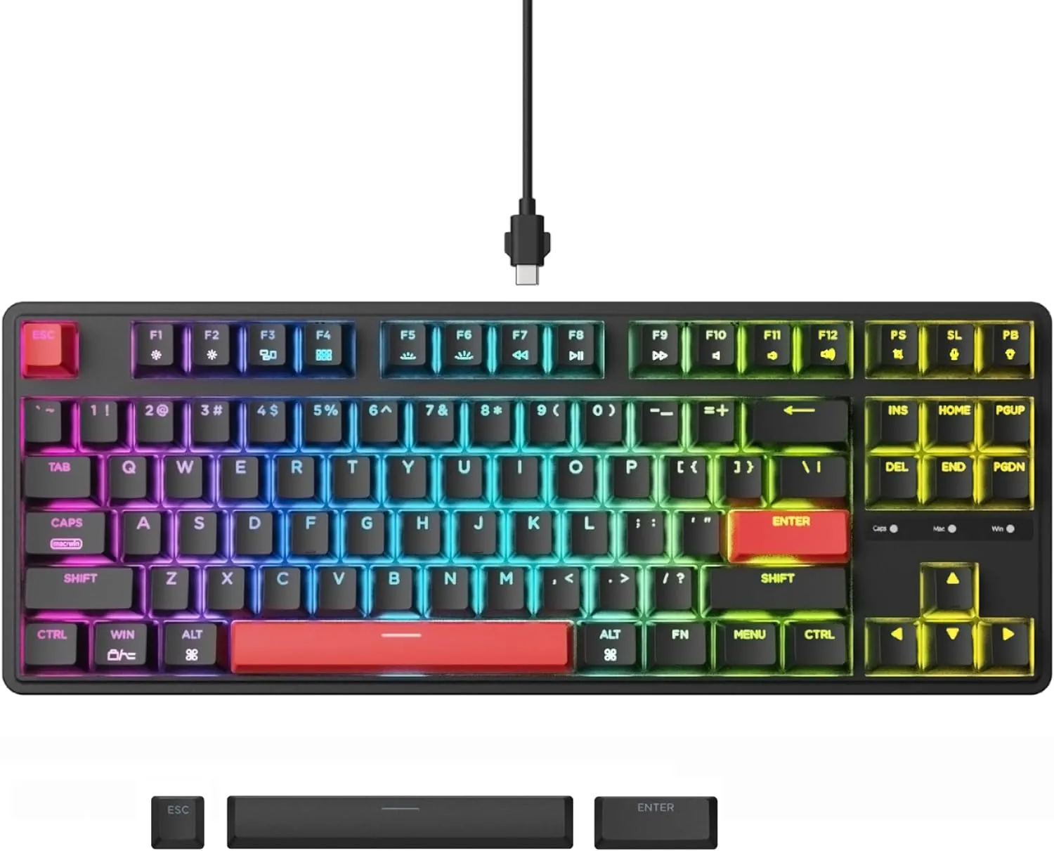 Keychron C3 Pro QMK/VIA Custom Mechanical Keyboard, Hot Swappable Programmable 87 Keys Compact TKL Layout Gasket Mount, RGB Backlight Wired Gaming Keyboard with Red Switches for Mac/Windows/Linux