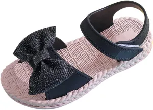 Kid Baby Girls Boys Child Shoes Summer Sandals Soft Rubber Sole Anti Slip Sandals Bowknot (Black, 11.5 Little Child)