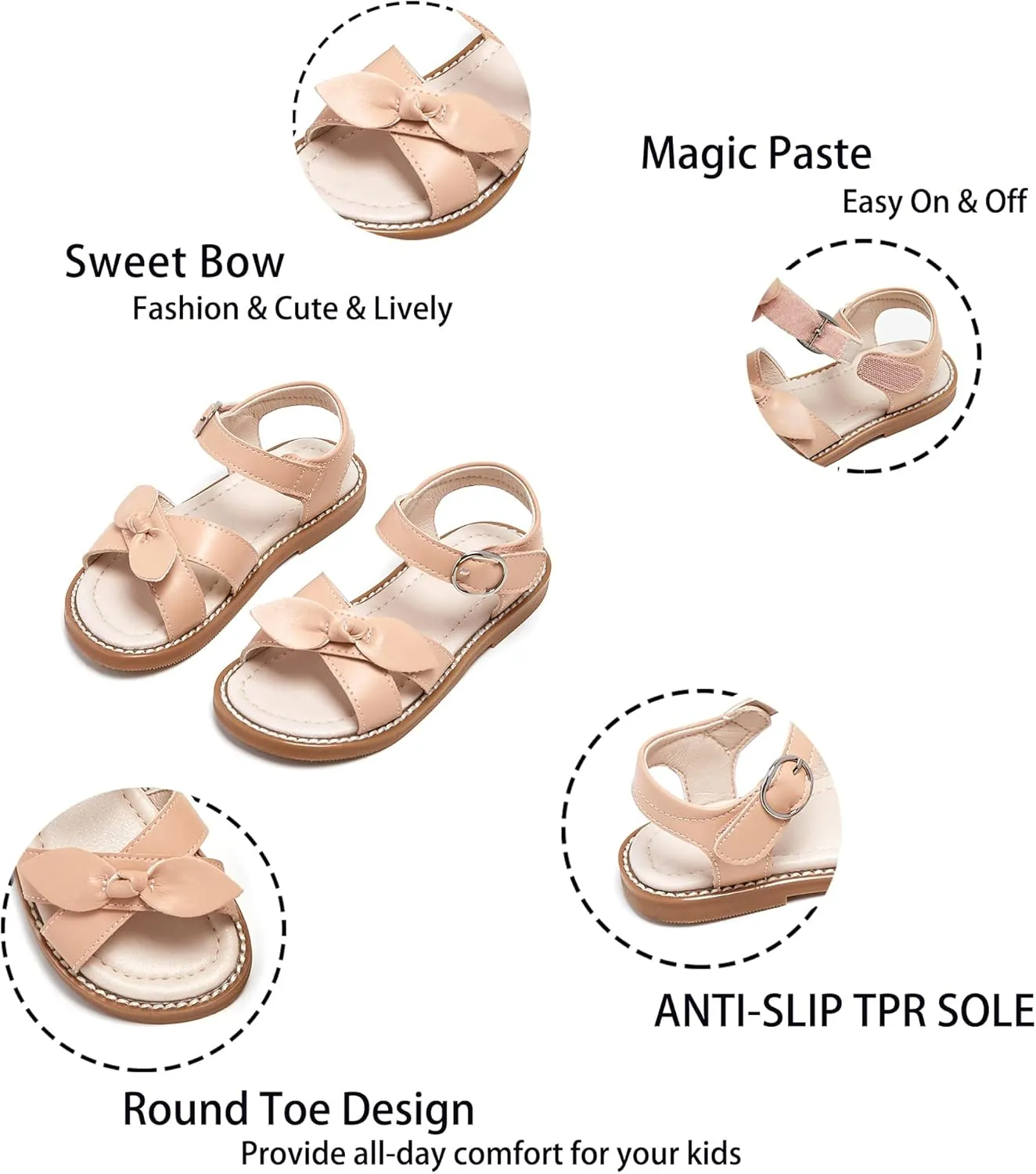 Kiderence Toddler Girls Pink Floral Sandals - Girls' Casual Flat Sandals with Ankle Strap