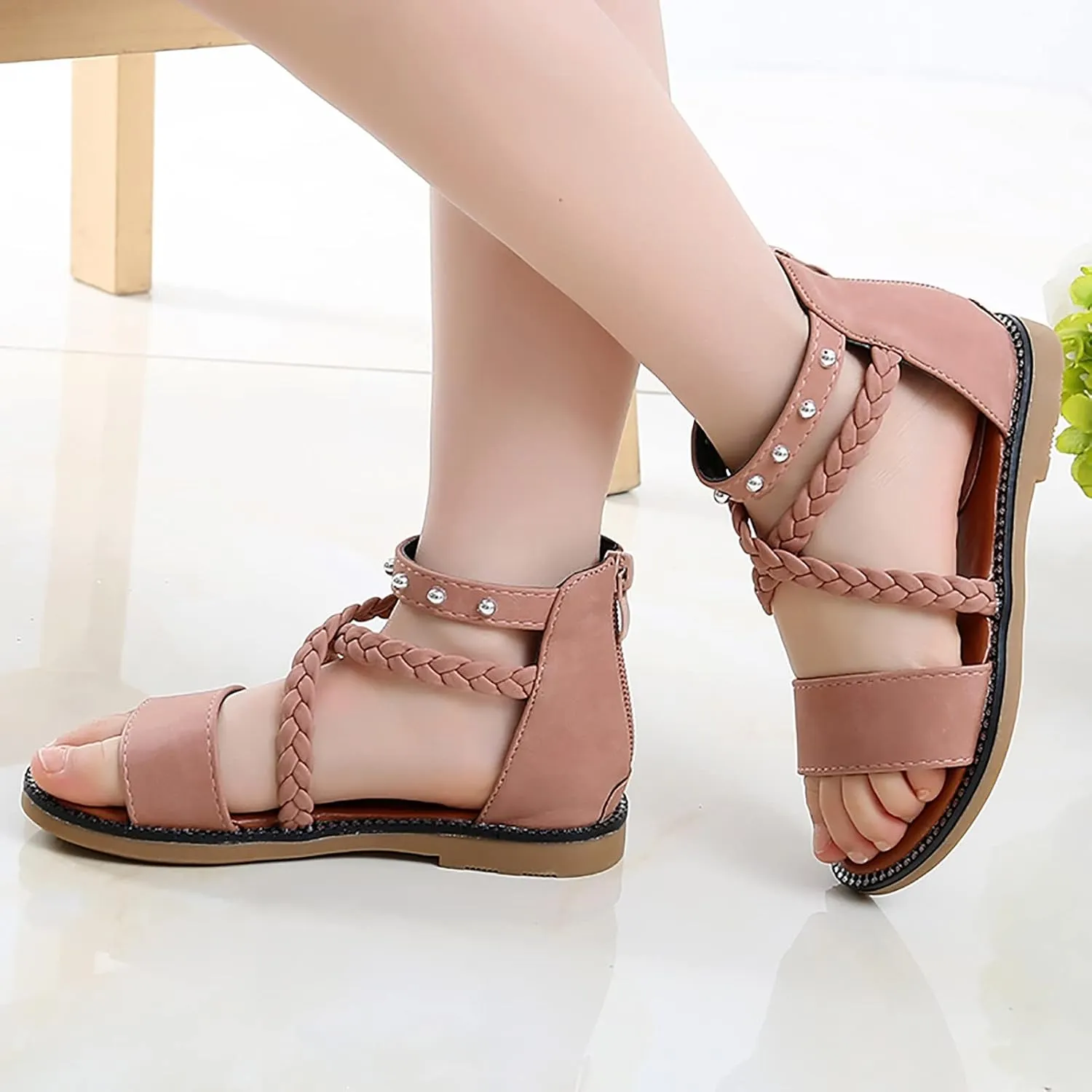 Kids Girl Boy Baby Roman Shoes Summer Sandals Outdoor Beach Anti-Slip Soft Sole Sandals Princess (Pink, 27 Little Child)