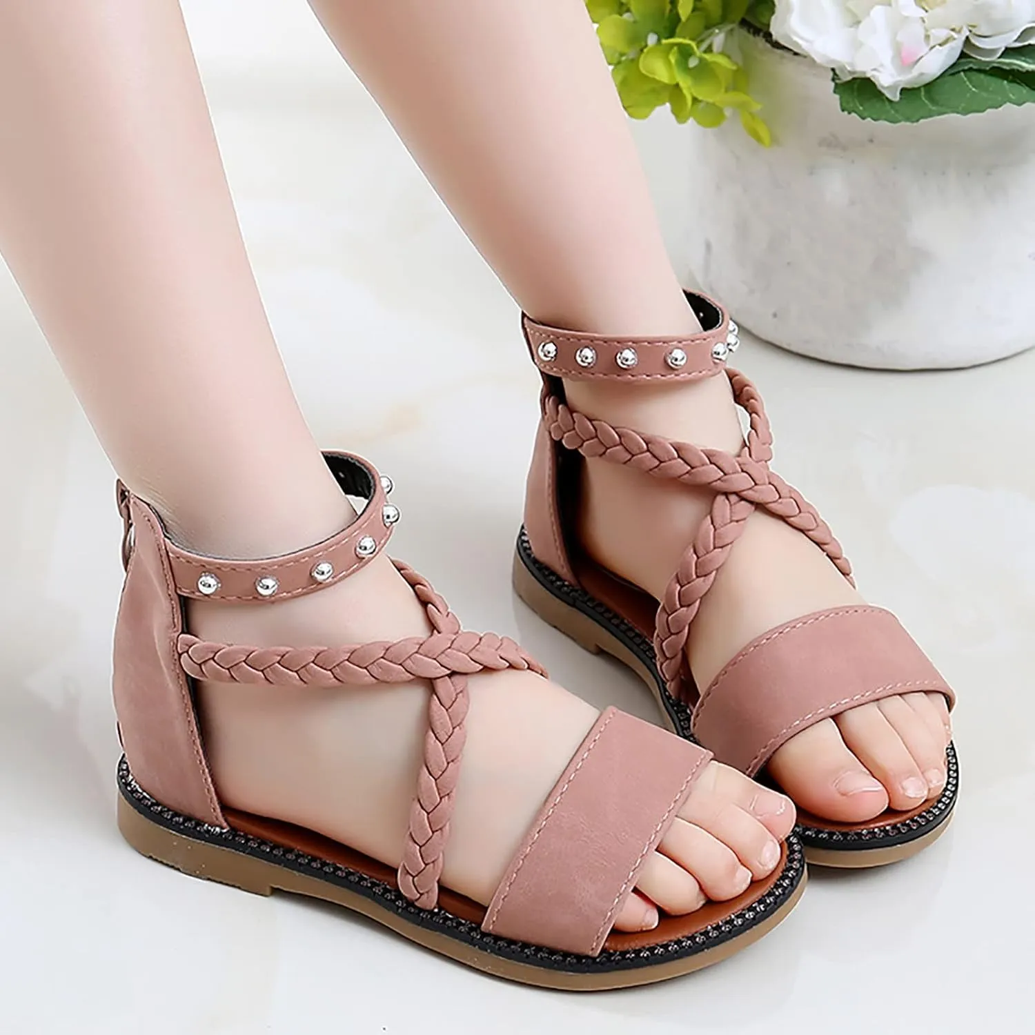 Kids Girl Boy Baby Roman Shoes Summer Sandals Outdoor Beach Anti-Slip Soft Sole Sandals Princess (Pink, 27 Little Child)