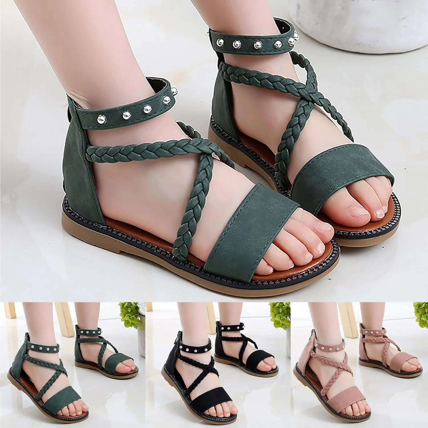 Kids Girl Boy Baby Roman Shoes Summer Sandals Outdoor Beach Anti-Slip Soft Sole Sandals Princess (Pink, 27 Little Child)