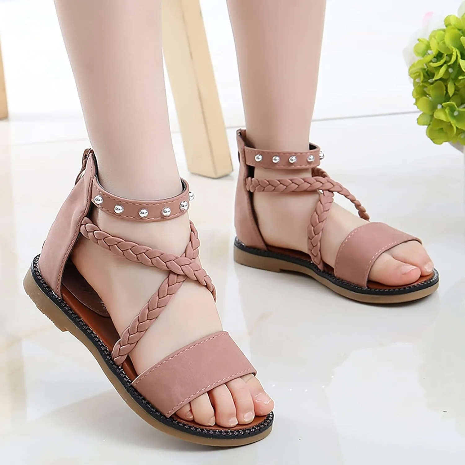 Kids Girl Boy Baby Roman Shoes Summer Sandals Outdoor Beach Anti-Slip Soft Sole Sandals Princess (Pink, 27 Little Child)