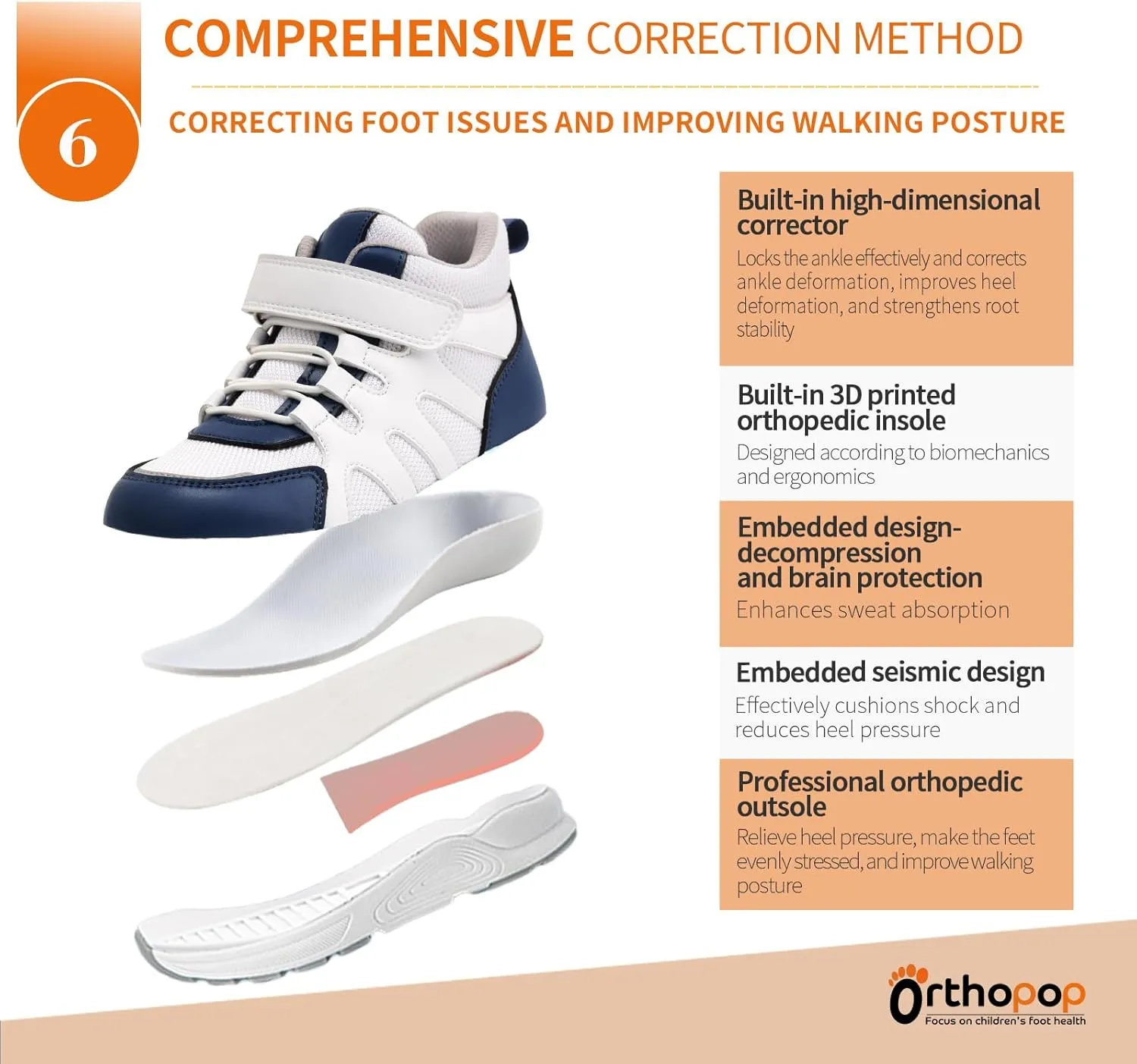 Kids Orthopedic AFO Shoes with Ankle and Arch Support for Girls and Boys