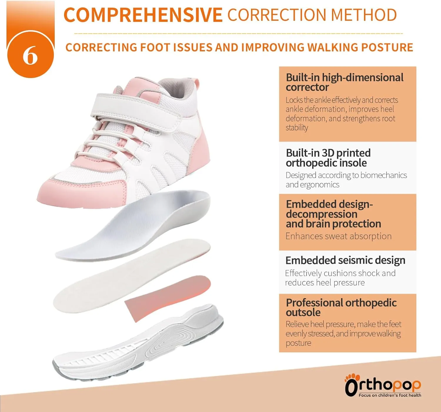 Kids Orthopedic AFO Shoes with Ankle and Arch Support for Girls and Boys
