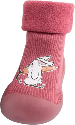 Kids Sole Baby Slipper Boys Stocking Girls Rubber Knit Warm Soft Solid Shoes Toddler Glitter Every Step (Red, 18-19)