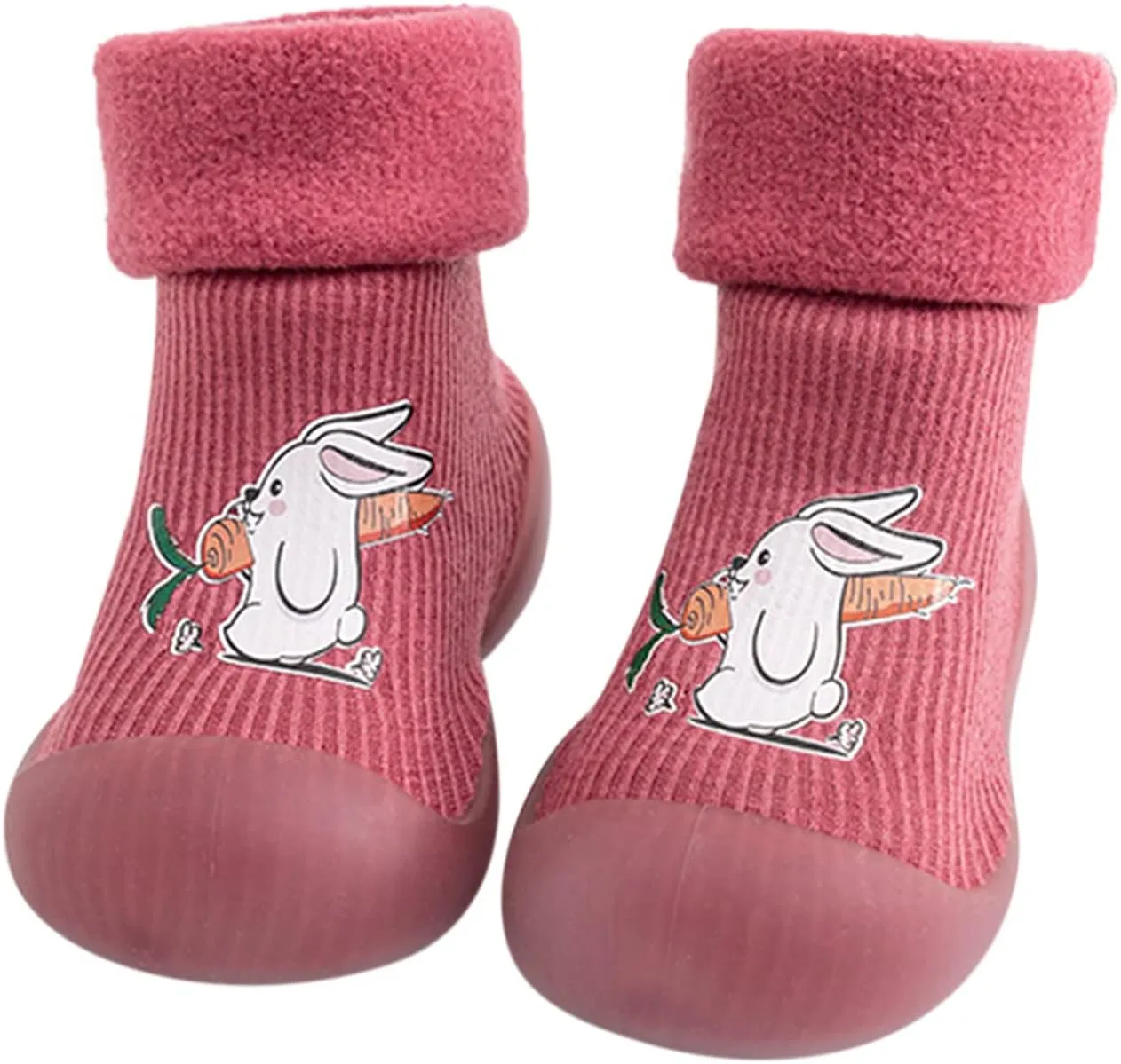 Kids Sole Baby Slipper Boys Stocking Girls Rubber Knit Warm Soft Solid Shoes Toddler Glitter Every Step (Red, 18-19)