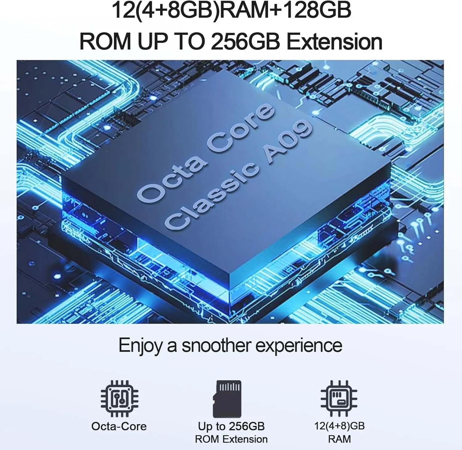 KXD A09 Unlocked Android Phones, Android12 Smartphones, 6.56" HD , 4000mAh, Octa-Core 12GB 128GB/SD 256GB Smart Phone, 13MP 5MP, 3 Card Slots, Face ID Unlock Phone, 4G Dual SIM Mobile Phone