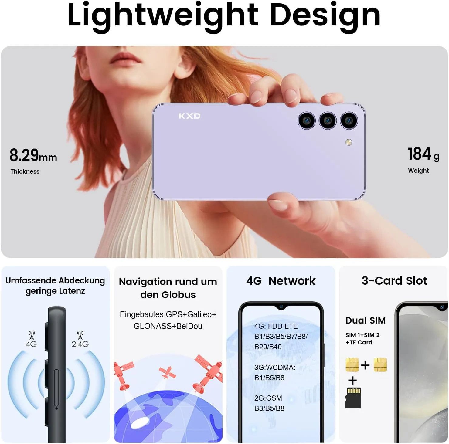 KXD A09 Unlocked Android Phones, Android12 Smartphones, 6.56" HD , 4000mAh, Octa-Core 12GB 128GB/SD 256GB Smart Phone, 13MP 5MP, 3 Card Slots, Face ID Unlock Phone, 4G Dual SIM Mobile Phone