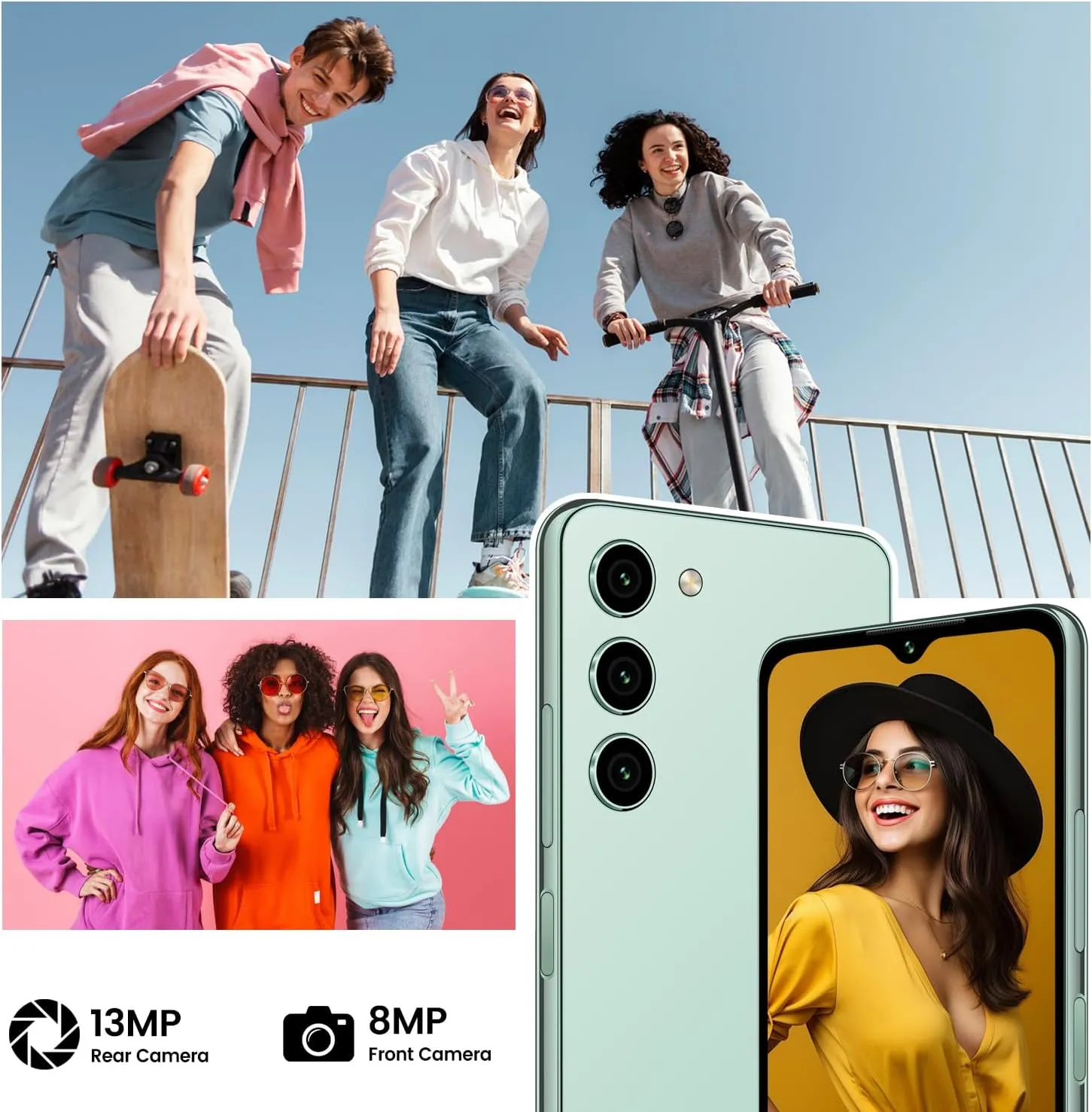 KXD A09 Unlocked Android Phones, Android12 Smartphones, 6.56" HD , 4000mAh, Octa-Core 12GB 128GB/SD 256GB Smart Phone, 13MP 5MP, 3 Card Slots, Face ID Unlock Phone, 4G Dual SIM Mobile Phone