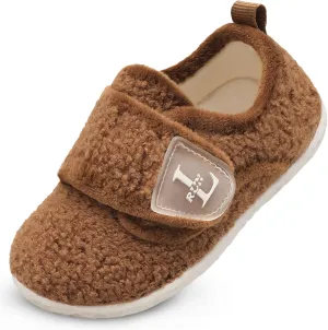 L-RUN Toddler Slippers for Girls Boys Warm Household Shoes Kids Winter Slippers with Microfleece Lining for Indoor Outdoor