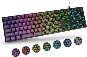 Large Print Backlit Keyboard, Quiet USB Wired Computer Keyboards, Full Size Keyboard with 7-Color & 6 Modes Backlit,Compatible for Windows/Mac, MacBook Pro/Air, Desktop, Laptop, PC, Gaming