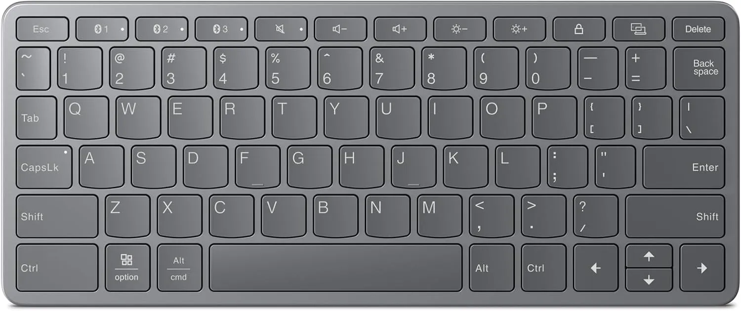 Lenovo Multi-Device Wireless Bluetooth Keyboard, Connect Up to 3 Devices Simultaneously, Compatible with iOS, Android, Windows, Slim Profile, Rechargeable, 60-Hour Battery Life, Iron Grey