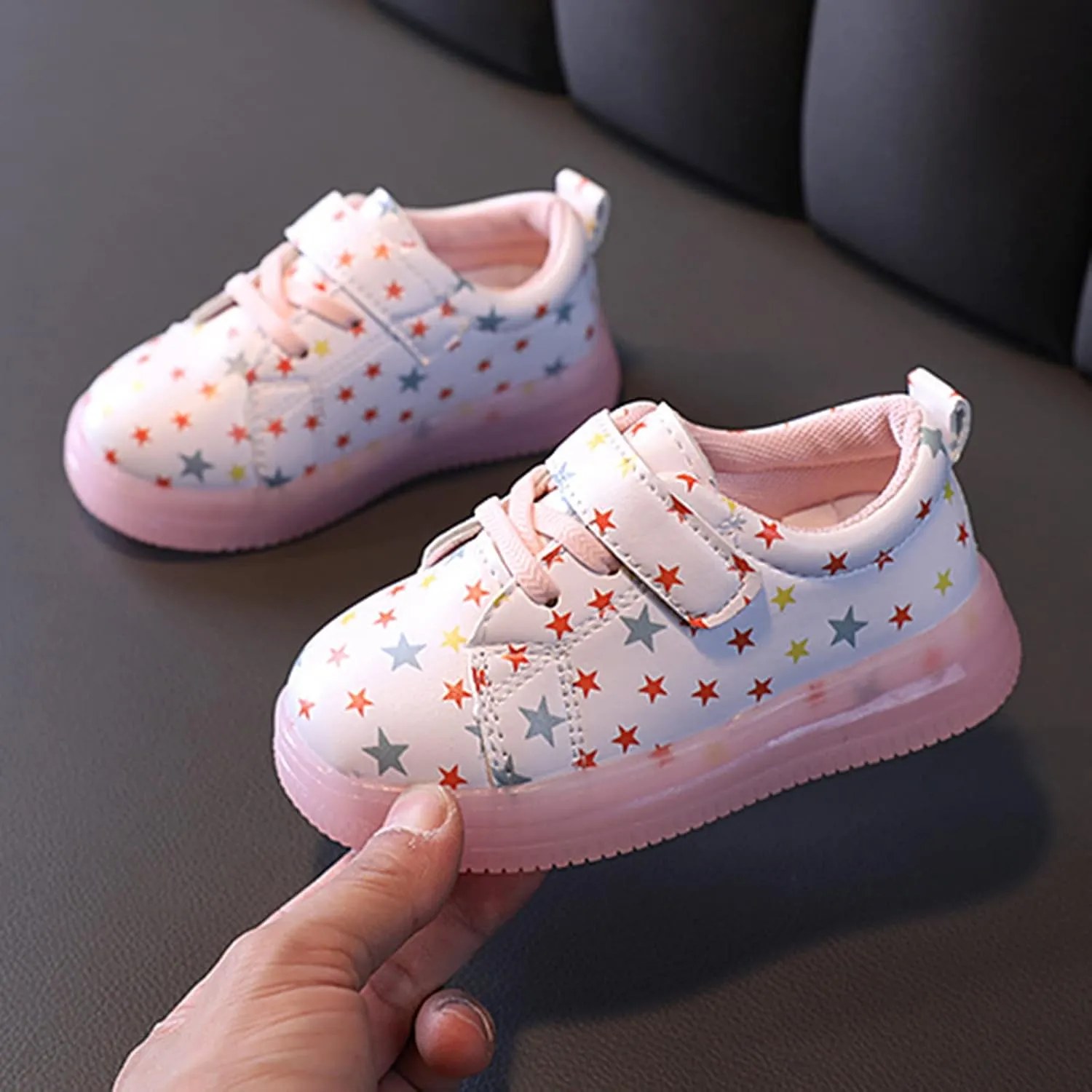 Light Up Toddler Girls Shoes Star Print Flashing Lightweight Walking Sneakers for Little Girls Tennis Shoes