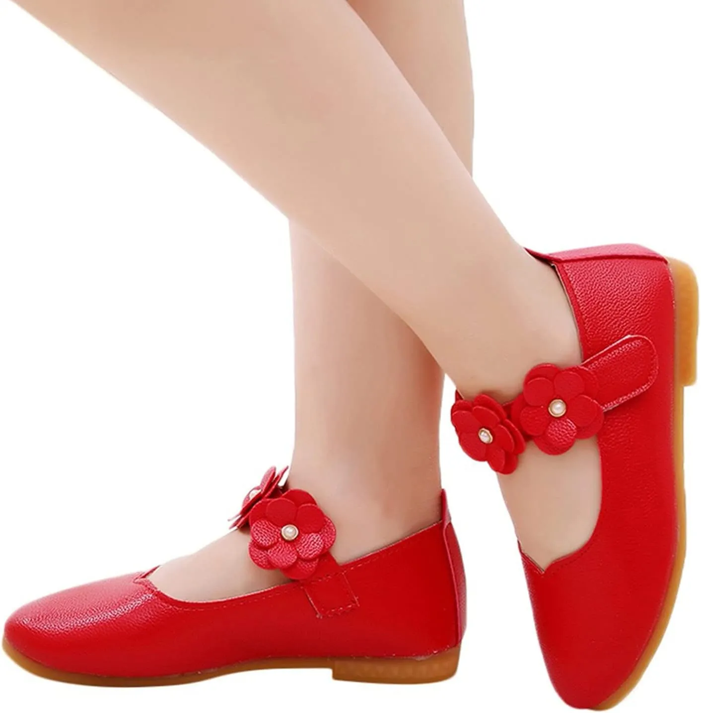 Little Girls Dress Shoes Closed Toe Wedding Party School Ankle Strap Ballet Flats Shoes Big Kids Flower Girl Shoes