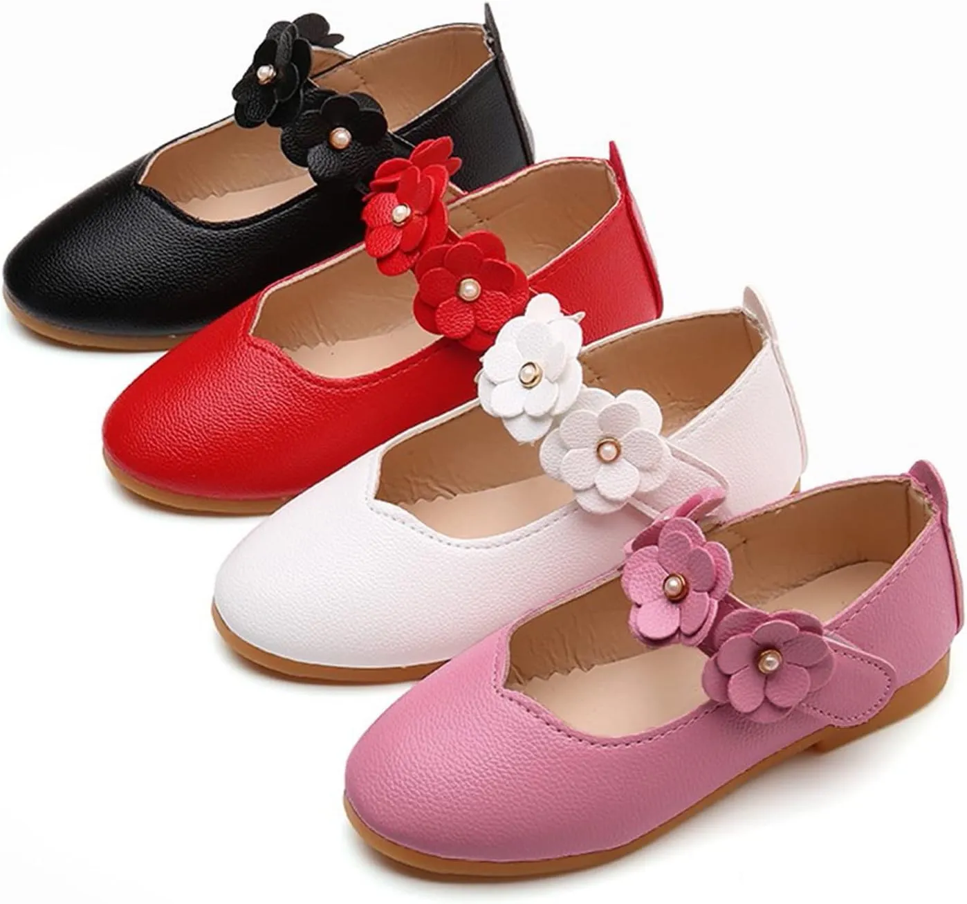 Little Girls Dress Shoes Closed Toe Wedding Party School Ankle Strap Ballet Flats Shoes Big Kids Flower Girl Shoes