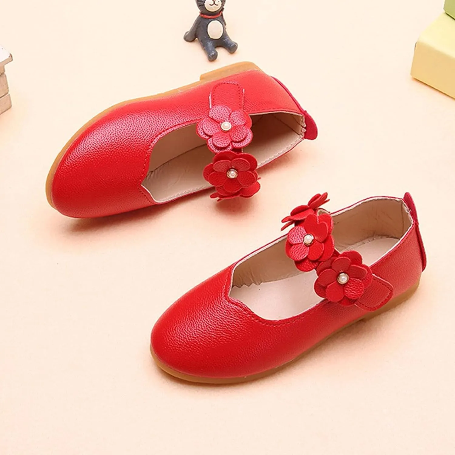 Little Girls Dress Shoes Closed Toe Wedding Party School Ankle Strap Ballet Flats Shoes Big Kids Flower Girl Shoes