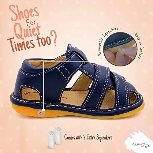 Little Mae's Boutique Closed Toe Squeaky Sandals for Toddler Boys, Ideal Toddler Walking Shoes with Removable Squeaker and Adjustable Velcro Strap - Flexible Sole Baby Shoes