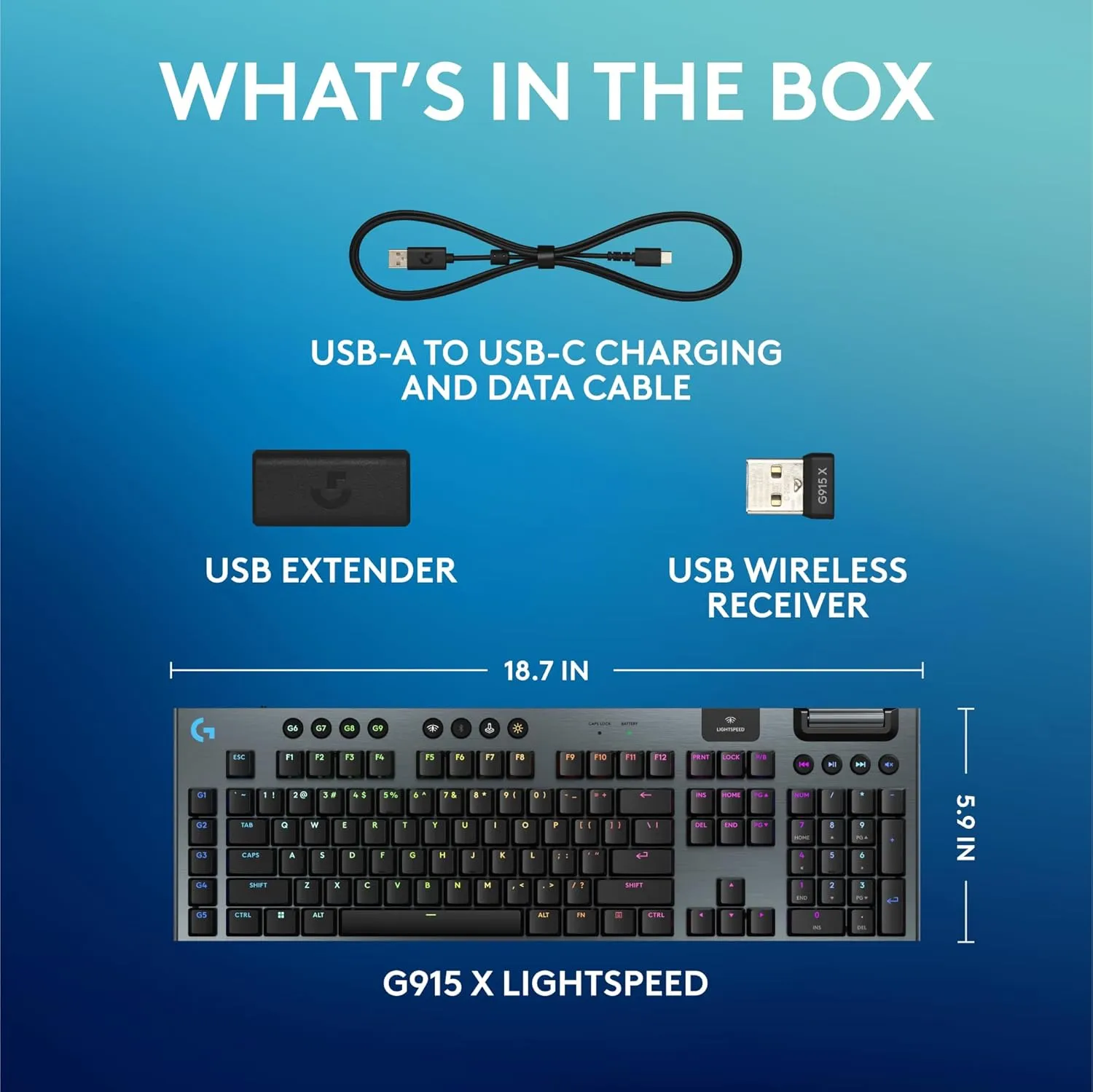Logitech G915 X Lightspeed Wireless Mechanical Gaming Keyboard, Double-Shot PBT Keycaps, Fully Programmable Keys, RGB Backlit Mac/PC Gaming Keyboards, Aluminum Finish, GL Linear Switches, Black