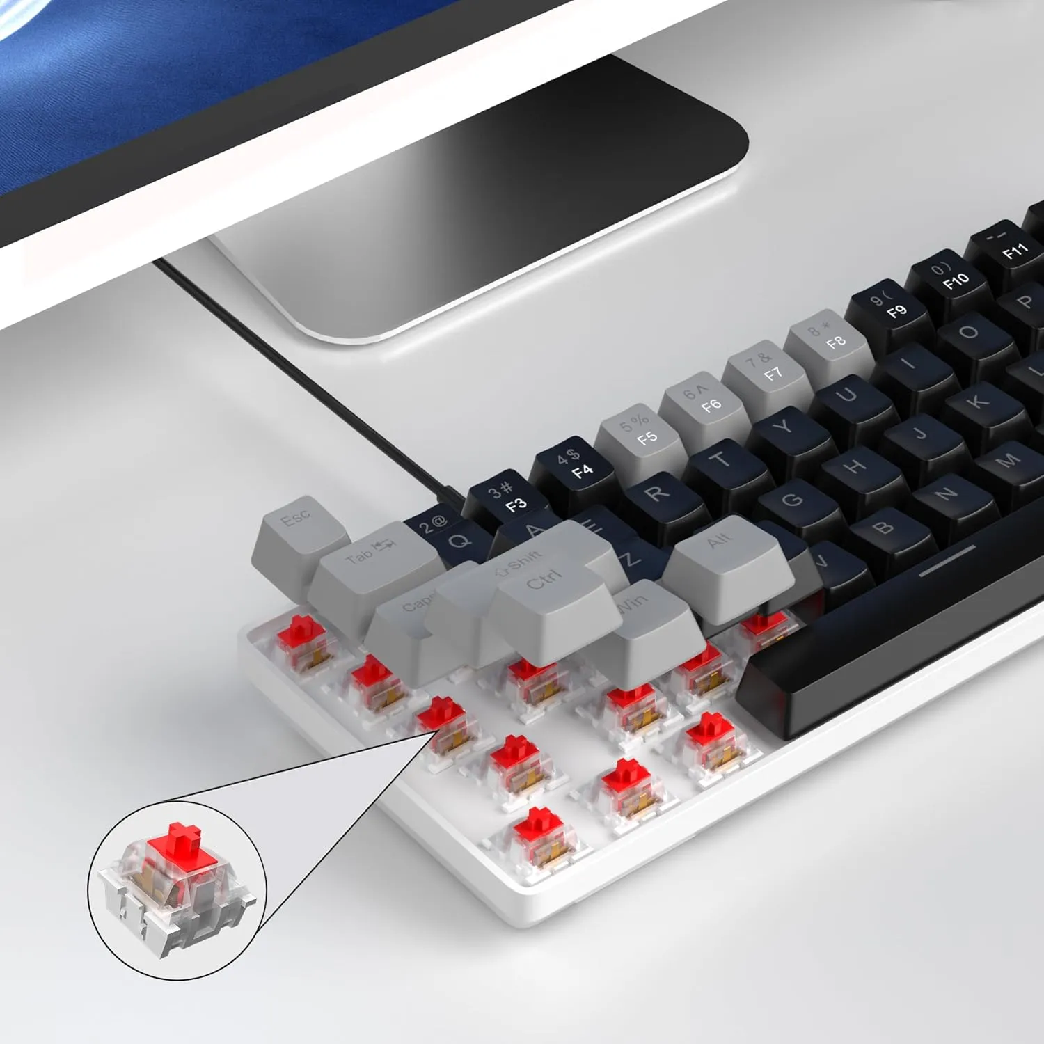 MageGee Portable 60% Mechanical Gaming Keyboard, MK-Box LED Backlit Compact 68 Keys Mini Wired Office Keyboard with Red Switch for Windows Laptop PC Mac - Black/Grey