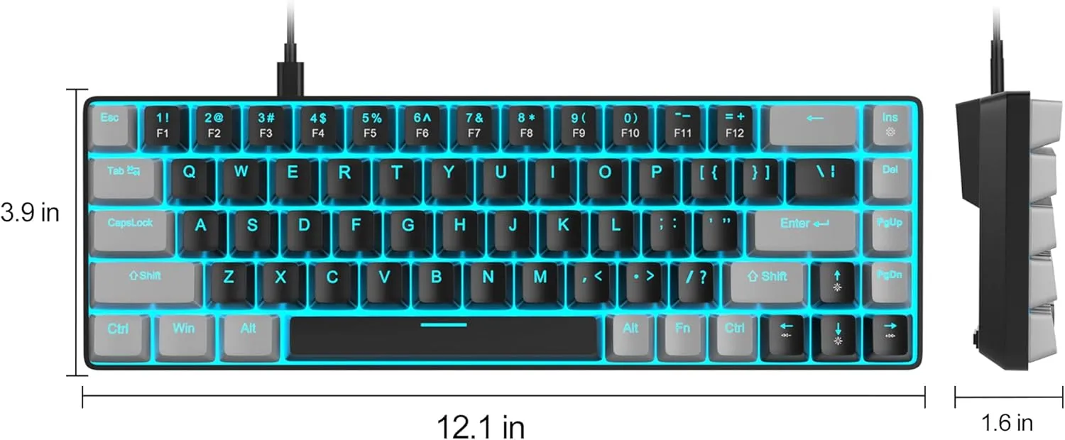MageGee Portable 60% Mechanical Gaming Keyboard, MK-Box LED Backlit Compact 68 Keys Mini Wired Office Keyboard with Red Switch for Windows Laptop PC Mac - Black/Grey