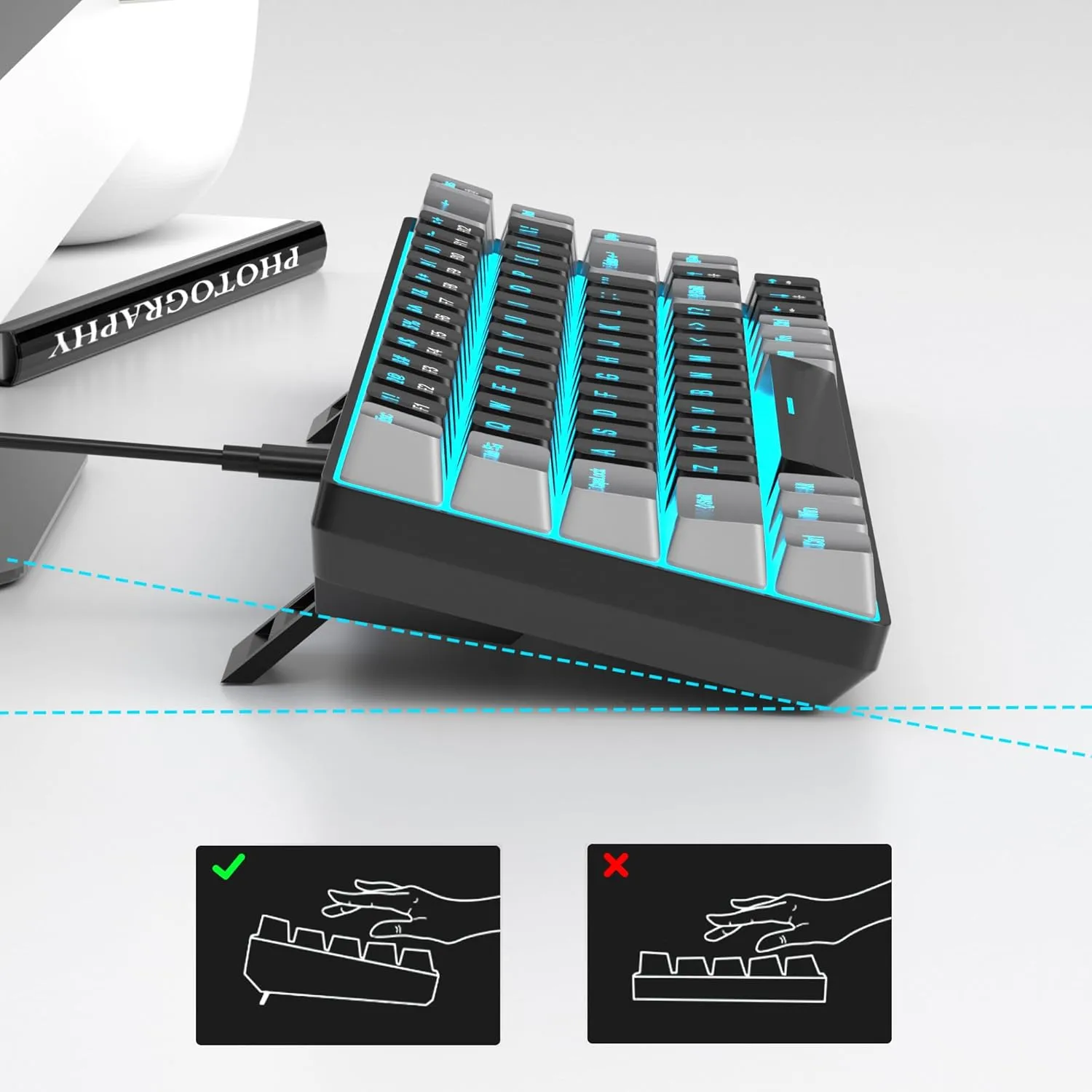 MageGee Portable 60% Mechanical Gaming Keyboard, MK-Box LED Backlit Compact 68 Keys Mini Wired Office Keyboard with Red Switch for Windows Laptop PC Mac - Black/Grey