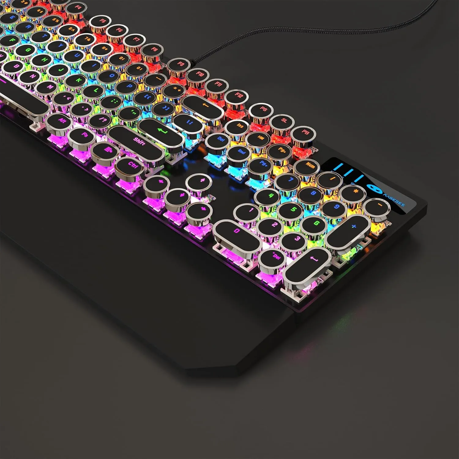 MageGee Typewriter Mechanical Gaming Keyboard, Retro Punk Round Keycaps with RGB Rainbow Backlit USB Wired Keyboards for Game and Office, for Windows Laptop PC Mac - Blue Switches/Black