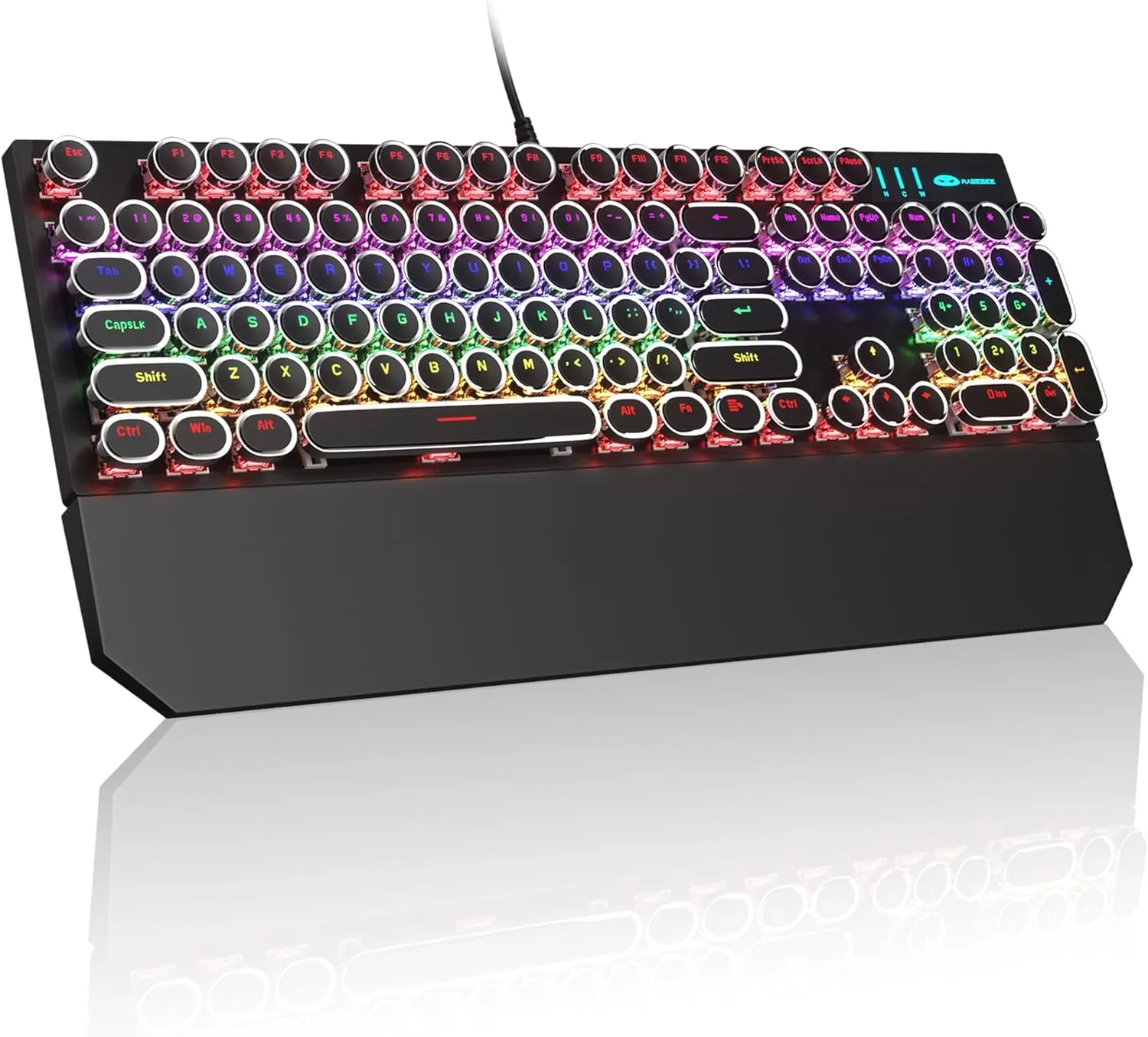 MageGee Typewriter Mechanical Gaming Keyboard, Retro Punk Round Keycaps with RGB Rainbow Backlit USB Wired Keyboards for Game and Office, for Windows Laptop PC Mac - Blue Switches/Black