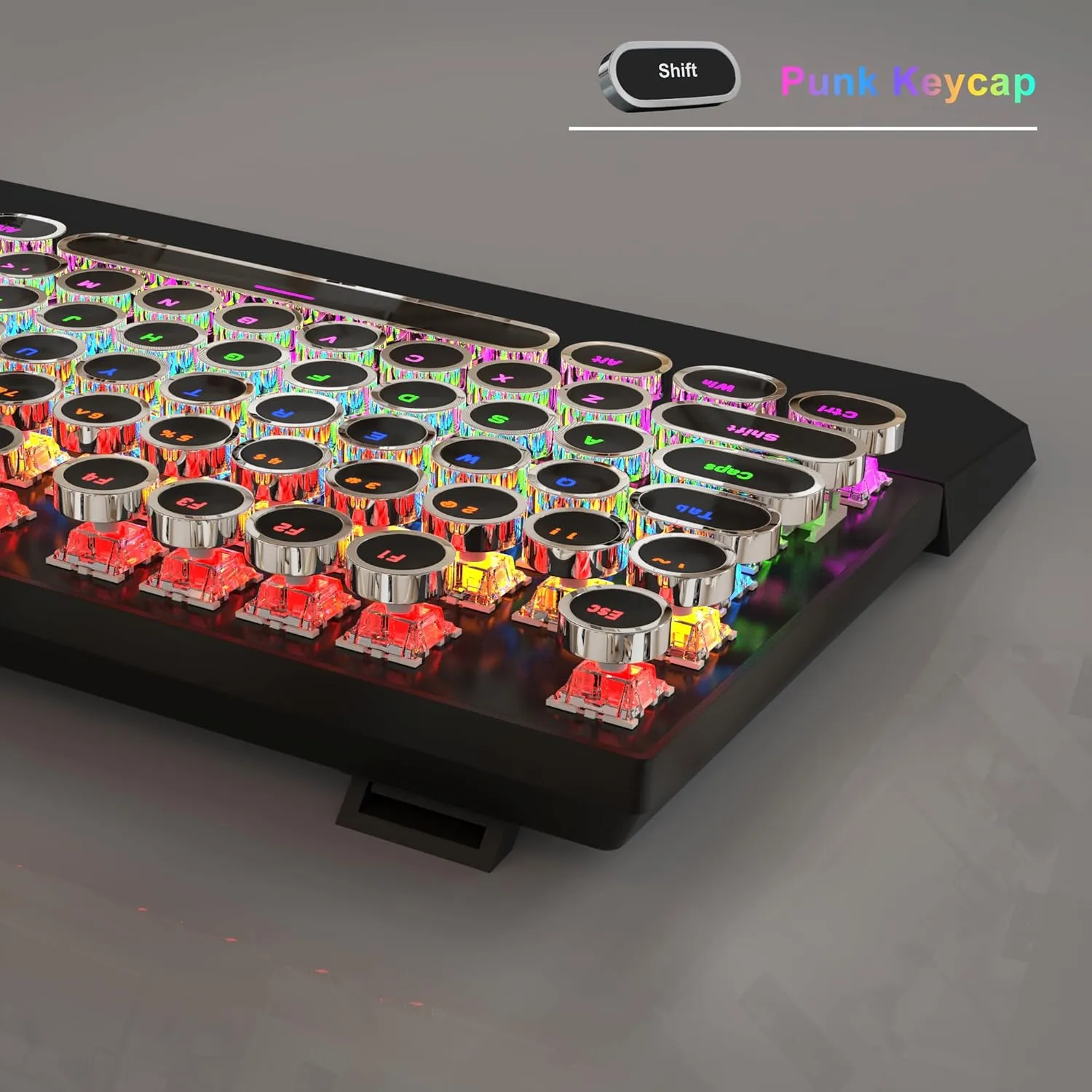 MageGee Typewriter Mechanical Gaming Keyboard, Retro Punk Round Keycaps with RGB Rainbow Backlit USB Wired Keyboards for Game and Office, for Windows Laptop PC Mac - Blue Switches/Black