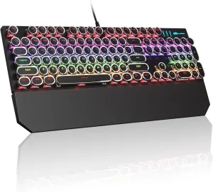 MageGee Typewriter Mechanical Gaming Keyboard, Retro Punk Round Keycaps with RGB Rainbow Backlit USB Wired Keyboards for Game and Office, for Windows Laptop PC Mac - Blue Switches/Black