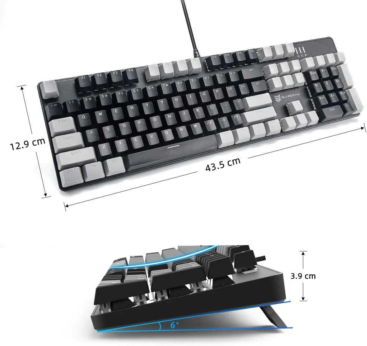 Mechanical Keyboard - Black Switch, Black & Grey Color, White Backlit, Hot Swappable, Wired, 104 Keys US Layout PC Gaming Keyboard