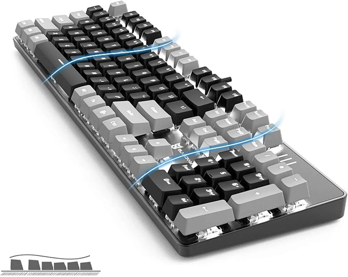 Mechanical Keyboard - Black Switch, Black & Grey Color, White Backlit, Hot Swappable, Wired, 104 Keys US Layout PC Gaming Keyboard