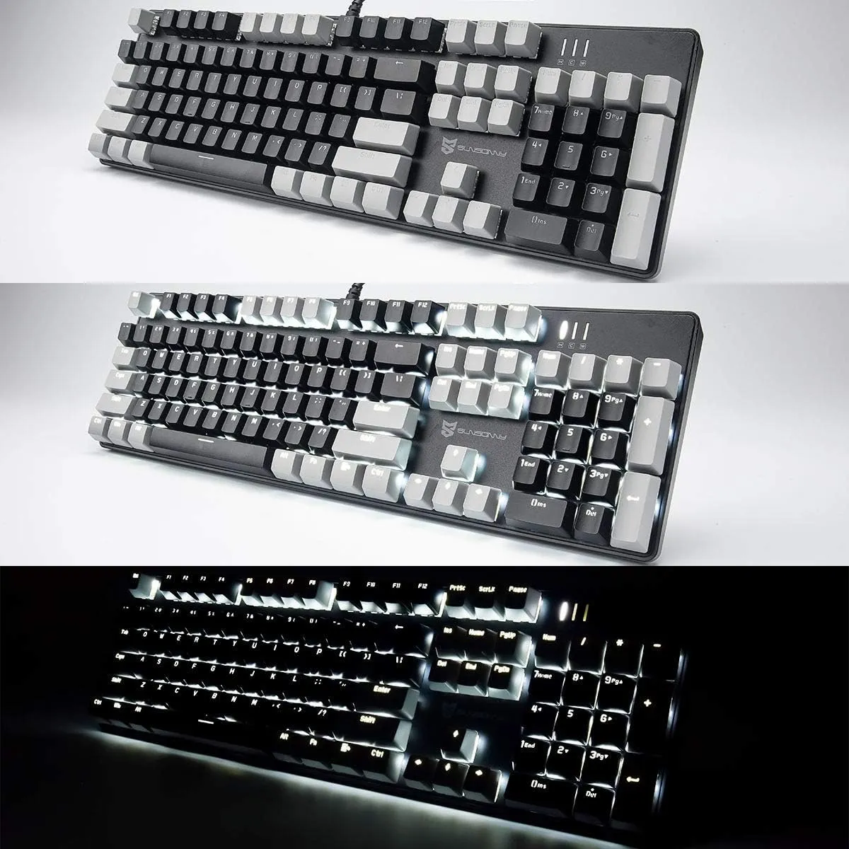 Mechanical Keyboard - Black Switch, Black & Grey Color, White Backlit, Hot Swappable, Wired, 104 Keys US Layout PC Gaming Keyboard