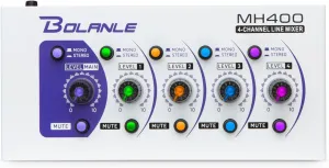 Mini Audio Mixer,Stereo Line Mixer for Sub-Mixing,Ultra Low-Noise,4-Channel,Microphone Independent Control, 1/4" & 1/8" TRS Output and Input, for Guitars,Bass,Keyboards (MH400)