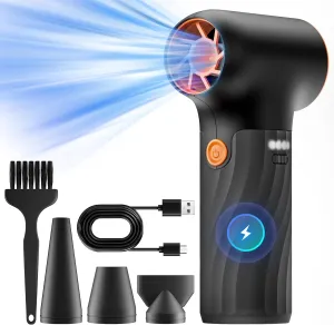 Mini Electric Air Duster,360000RPM Powerful Blower Turbo with High Speed Fan,3 Adjustable Rechargeable Cordless Jet Fan Air Blower, Compressed Air Duster for Computer Workbench Car (Black)