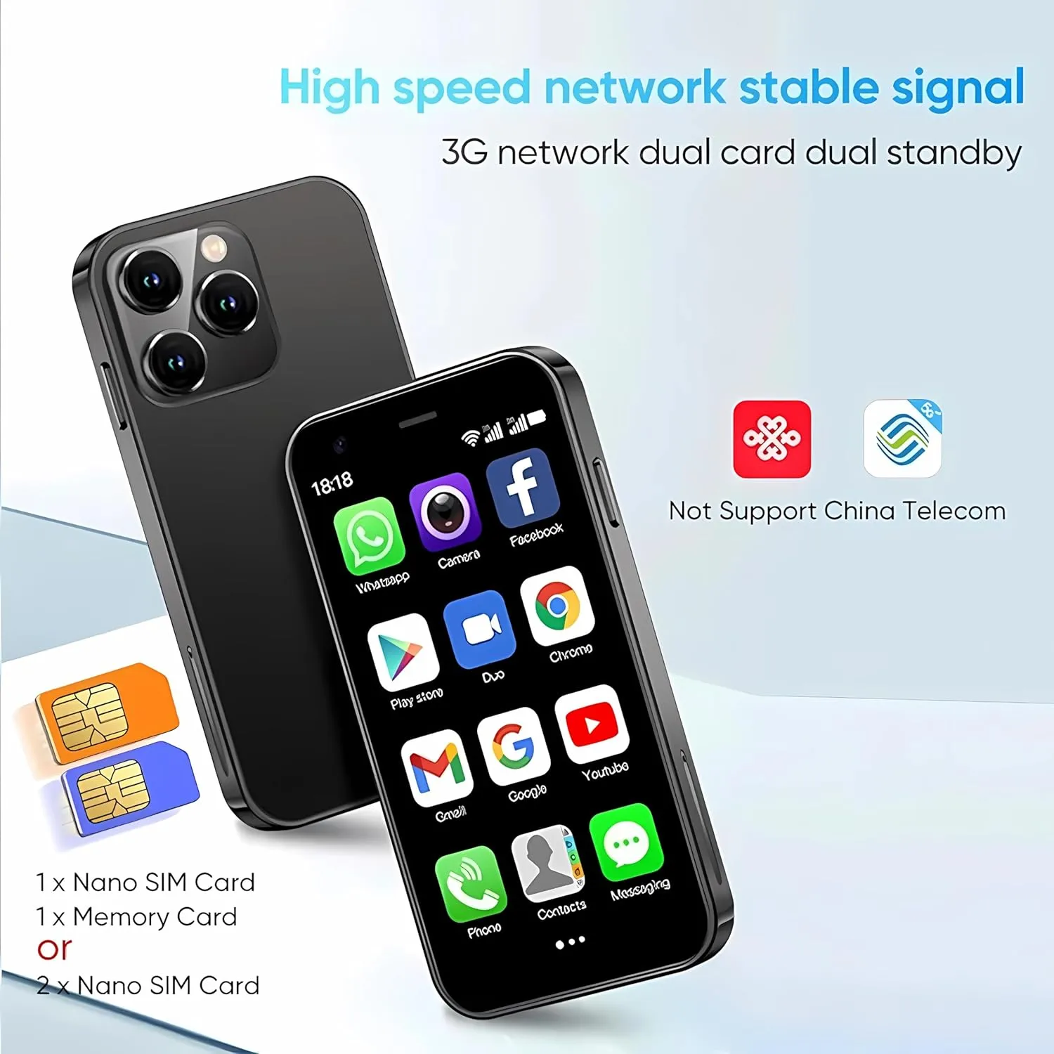 Mini Smartphone 3G Small Cellphone Unlocked Phones Mini Phone Android Phones 3.0 Touch Screen Mobile Phone Android 8.1 Dual sim XS15 2GB Ram 16GB ROM Cell Phones (Blue)