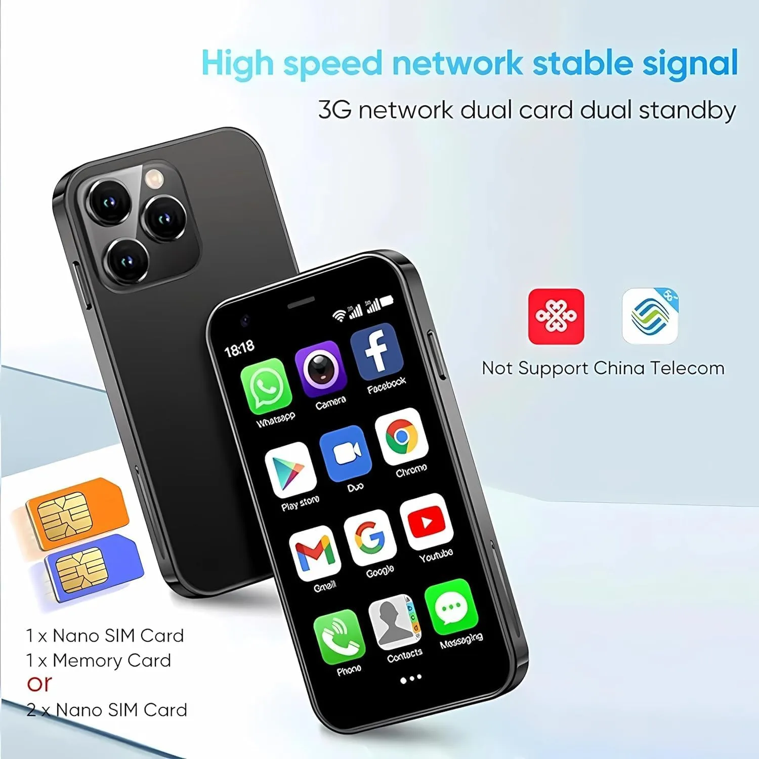 mini Smartphone 3G Small Cellphone Unlocked Phones mini Phone Android Phones 3.0 Touch Screen Mobile Phone Android 8.1 Dual sim XS15 2GB Ram 16GB ROM Cell Phones (Purple)