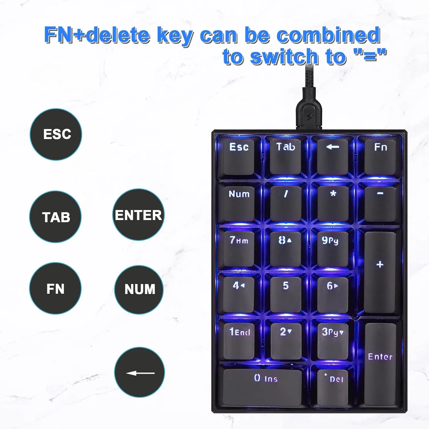 MOTOSPEED K23 Mechanical Numeric Keypad Red Switch Wired 21 Keys Mini Numpad Portable Keypad Backlight Gaming Keypad Extended Layout for Cashier