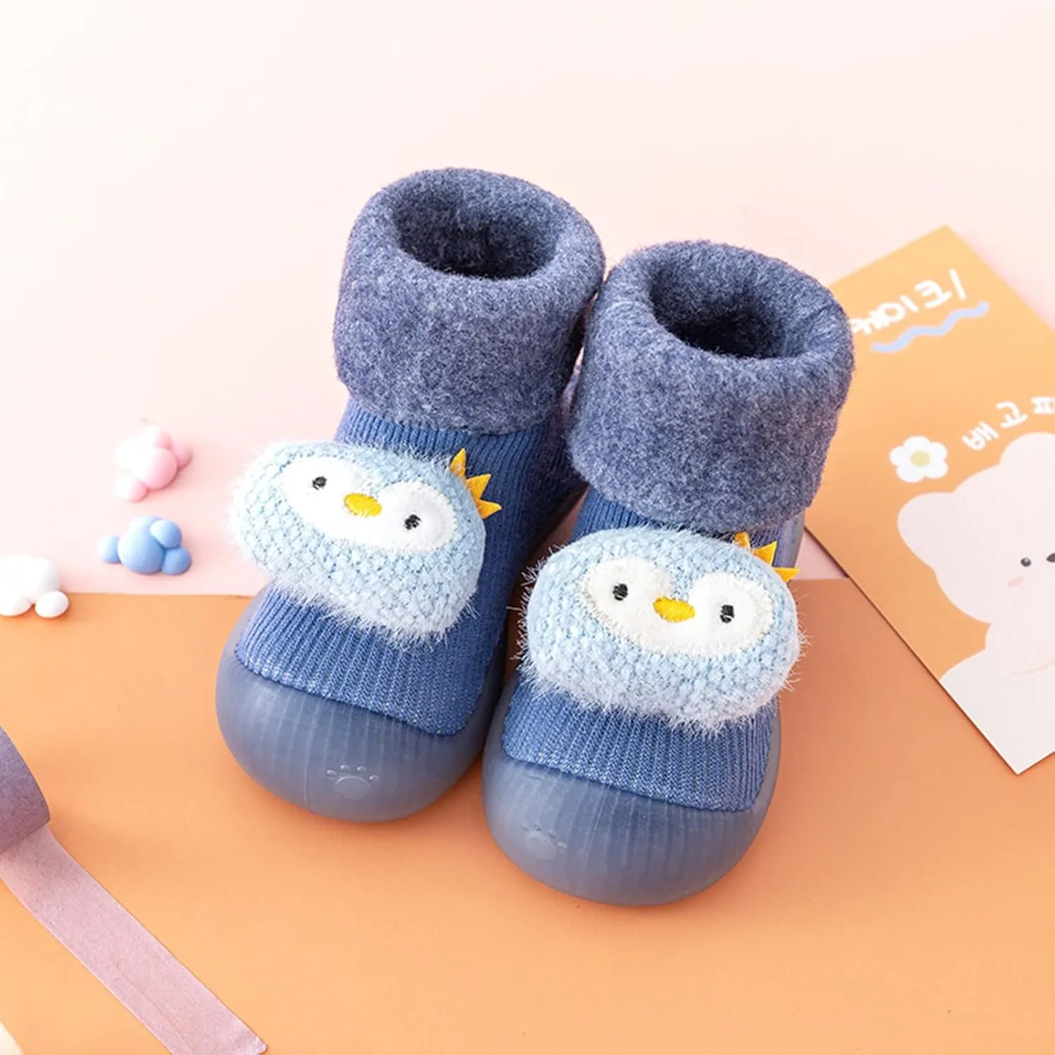 Newborn Girl Boy Sock Shoes Baby Fleece ining Soft Slippers Rubber Sole Non-Slip Cute Booties Spring Sneakers