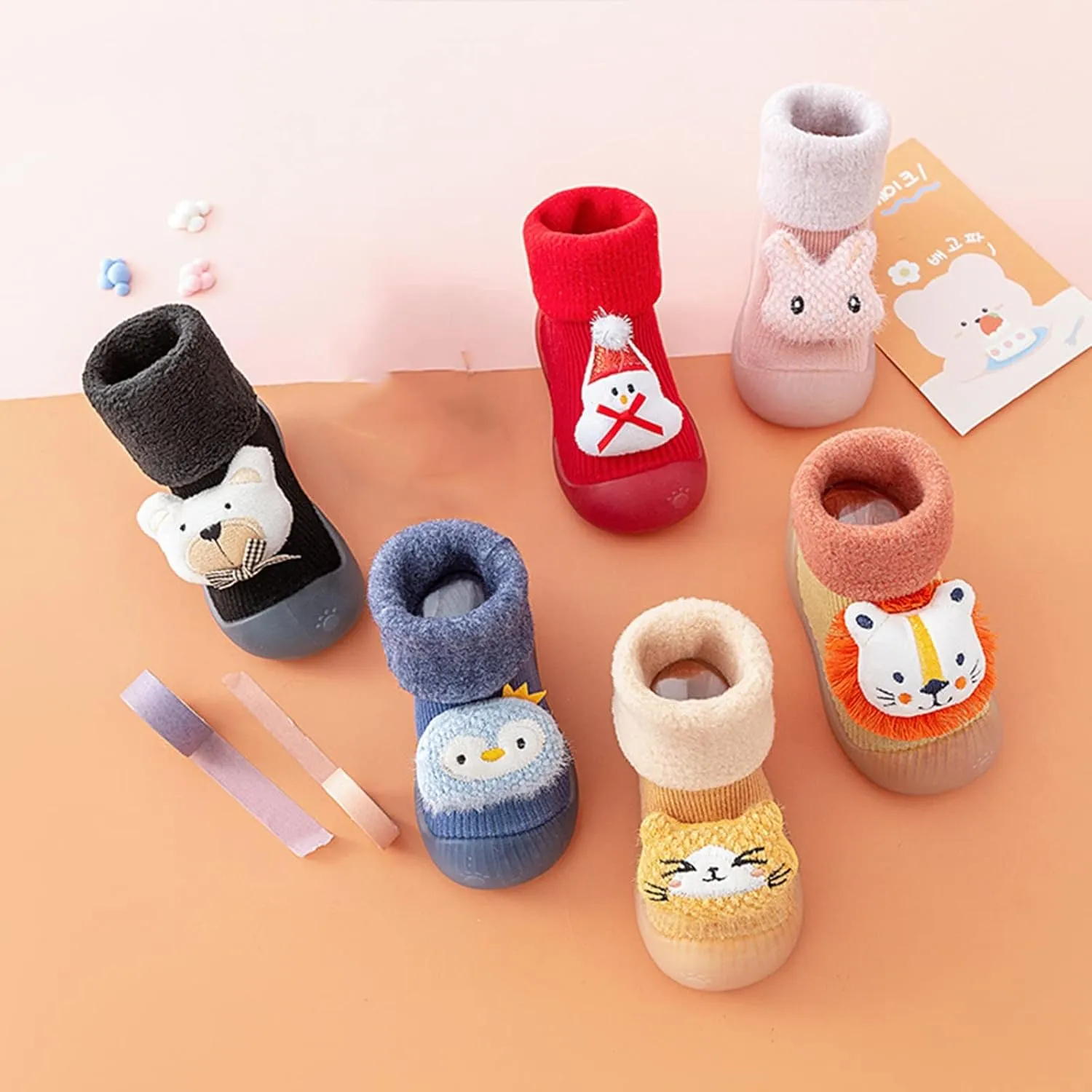 Newborn Girl Boy Sock Shoes Baby Fleece ining Soft Slippers Rubber Sole Non-Slip Cute Booties Spring Sneakers