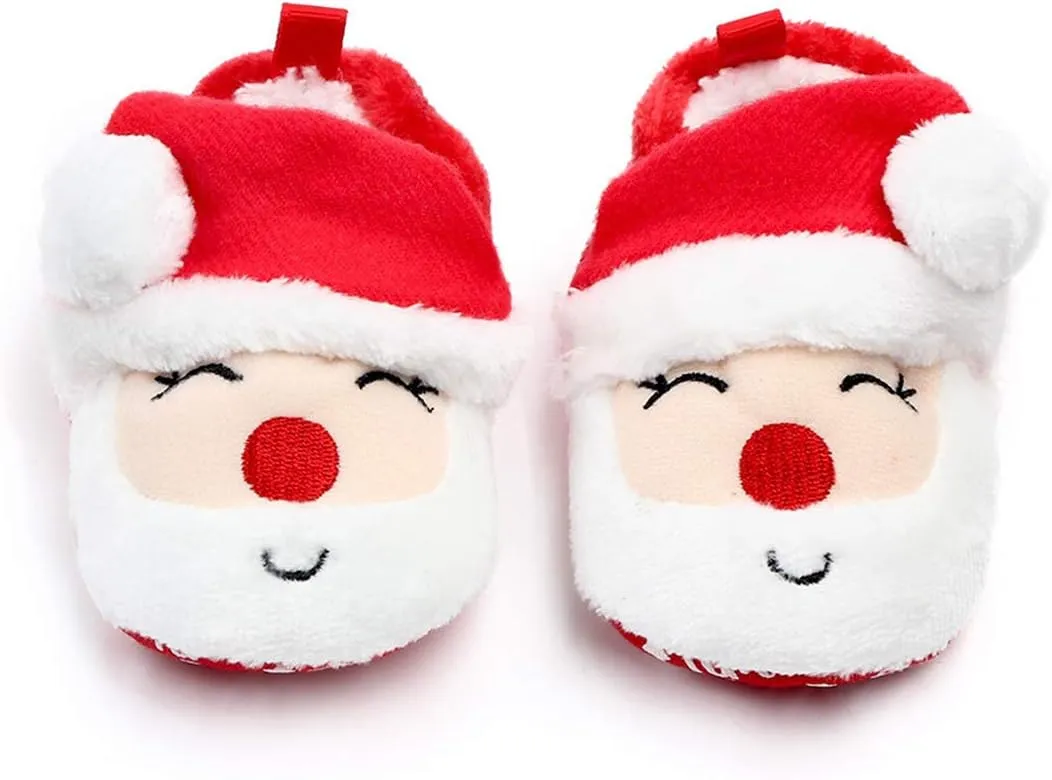 Newborn Infant Baby Christmas Shoes Santa Slippers Booties Anti-Slip Socks Boots Winter Warm Prewalkes (Santa Claus, 0-6 Months)