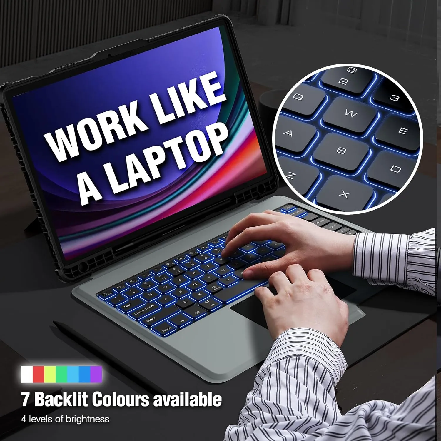Nillkin for Samsung Galaxy Tab S10 Plus/S9 Plus 12.4" Case with Keyboard, Detachable 7-Color Backlit Magic Keyboard Case with Camera Cover, Trackpad, S Pen Holder for Galaxy Tab S10 Plus