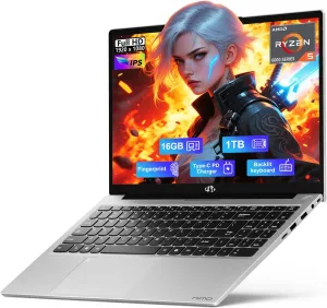 NIMO 15.6 FHD-Business-Gaming-Laptop, 6-Cores 660M GPU, AMD Ryzen 5 6600H 16GB DDR5 1TB SSD (Beat i5-12450H, Up to 4.5GHz) IPS Laptop Computer with 100W Type C Fingerprint Backlit Keyboard