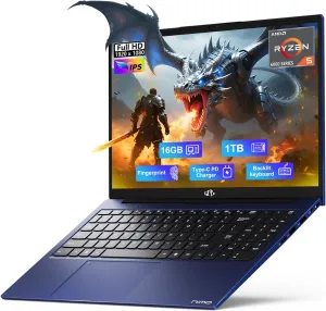 NIMO 15.6 FHD-Business-Gaming-Laptop, 6-Cores 660M GPU, AMD Ryzen 5 6600H 16GB DDR5 1TB SSD (Beat i5-12450H, Up to 4.5GHz) IPS Laptop Computer with 100W Type C Fingerprint Backlit Keyboard