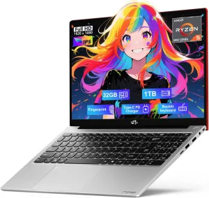 NIMO 15.6 FHD-Business-Gaming-Laptop, 6-Cores 660M GPU, AMD Ryzen 5 6600H 32GB DDR5 1TB SSD (Beat i5-12450H, Up to 4.5GHz) IPS Laptop Computer with 100W Type C Fingerprint Backlit Keyboard Win 11