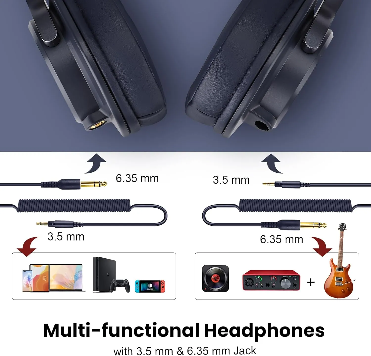 OneOdio A71 Hi-Res Studio Recording Headphones - Wired Over Ear Headphone with SharePort, Monitoring Mixing Foldable Headset with Stereo Sound, 3.5/6.35MM Jack for PC Computer DJ Guitar-Navy Blue